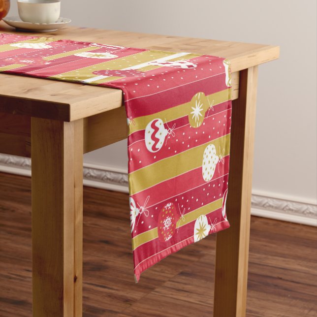 Red Yellow Christmas Tree Ornaments Short Table Runner (In Situ)
