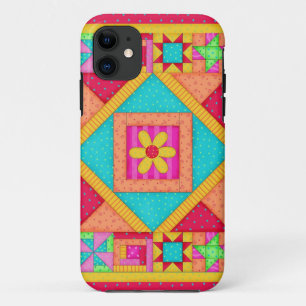 Red Yellow Colourful Patchwork Quilt Art iPhone 11 Case
