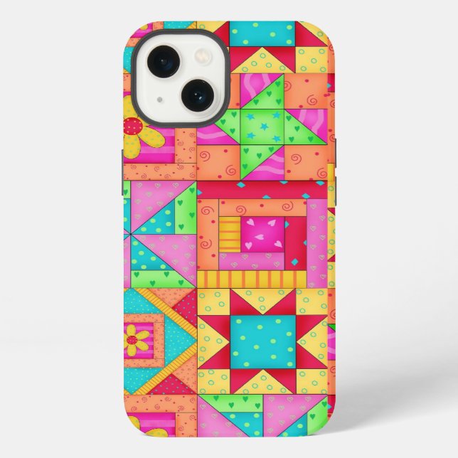 Red Yellow Colourful Patchwork Quilt Art iPhone Case (Back)