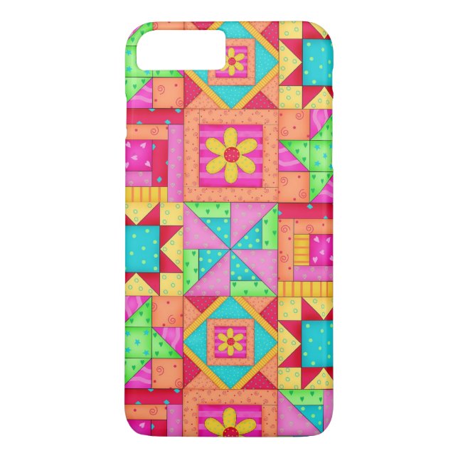 Red Yellow Colourful Patchwork Quilt Block Art Case-Mate iPhone Case (Back)