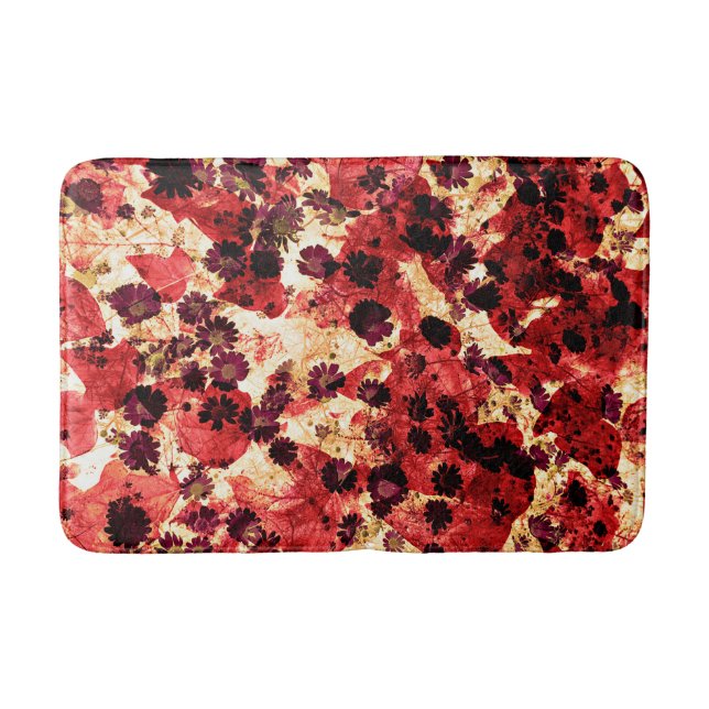 Red yellow daisy flower pattern abstract design bath mat (Front)