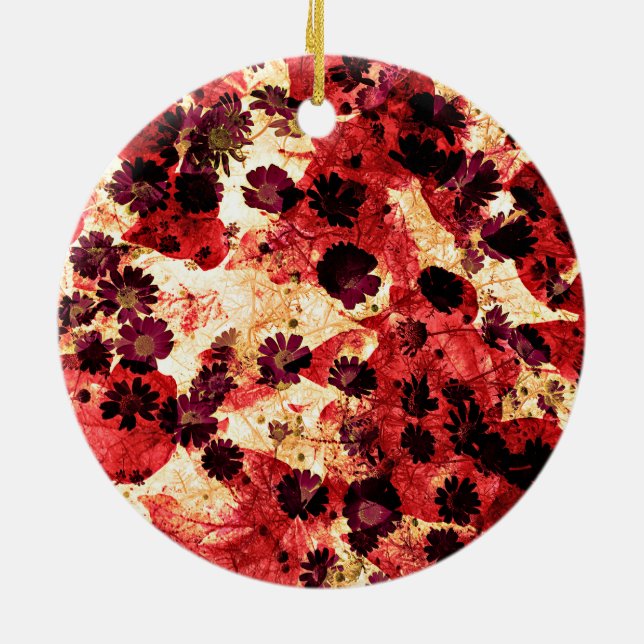 Red yellow daisy flower pattern abstract design ceramic tree decoration (Back)