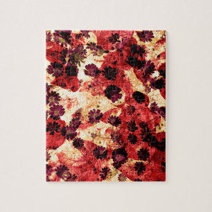 Red yellow daisy flower pattern abstract design jigsaw puzzle
