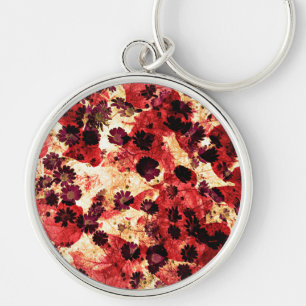 Red yellow daisy flower pattern abstract design key ring