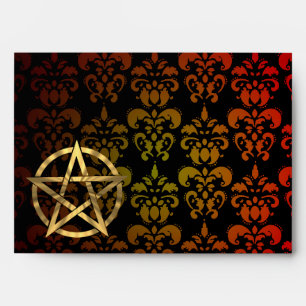 Red, yellow damask and golden pentacle envelope