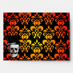 Red, yellow damask and Steampunk skull Envelopes