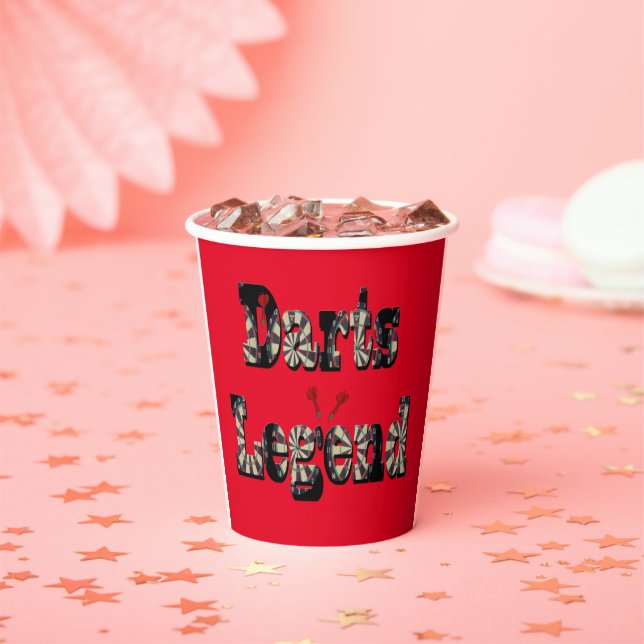 Red Yellow Darts Legend, Paper Birthday Cups (Insitu)