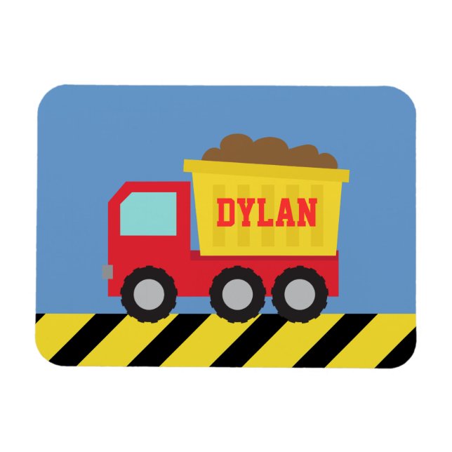 Red Yellow Dump Truck Kids Personalised Magnet (Horizontal)