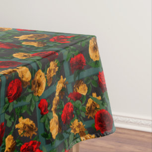 Red Yellow Elegant Floral Roses Tablecloth