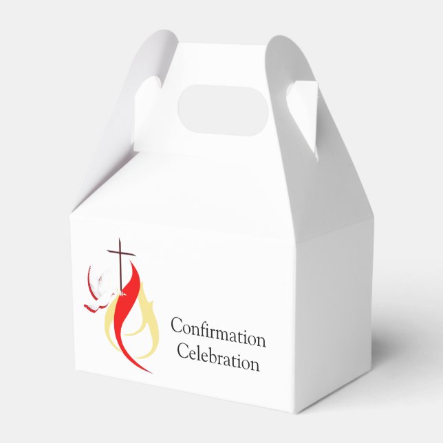 Red Yellow Fire Dove Cross Confirmation Editable Favour Box (Front Side)