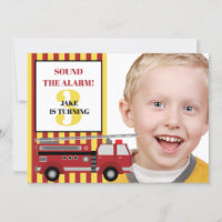 Red Yellow Firetruck Child's 3rd Birthday Photo