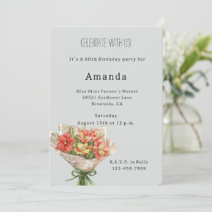Red Yellow Floral Farmer's Market Birthday Invitation