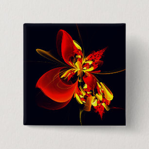 Red Yellow Floral Modern Abstract Art Pattern #10 15 Cm Square Badge