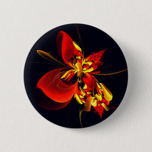 Red Yellow Floral Modern Abstract Art Pattern #10 6 Cm Round Badge