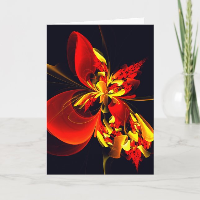 Red Yellow Floral Modern Abstract Art Pattern #10 Card (Front)
