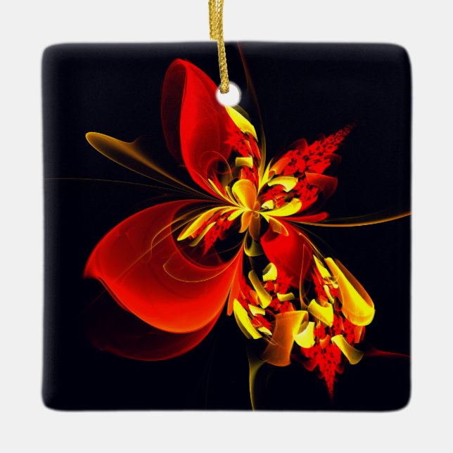 Red Yellow Floral Modern Abstract Art Pattern #10 Ceramic Ornament (Front)