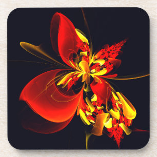 Red Yellow Floral Modern Abstract Art Pattern #10 Coaster