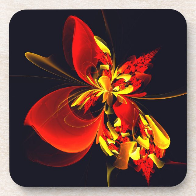 Red Yellow Floral Modern Abstract Art Pattern #10 Coaster (Front)