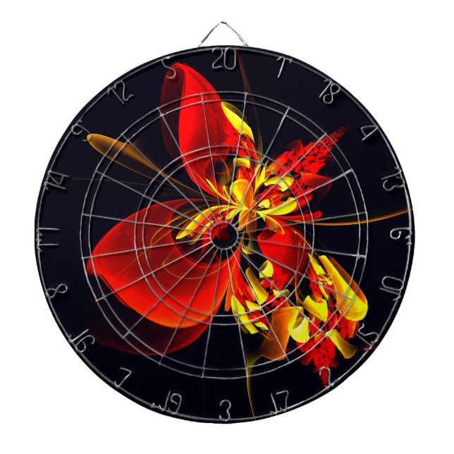 Red Yellow Floral Modern Abstract Art Pattern #10 Dartboard (Front)