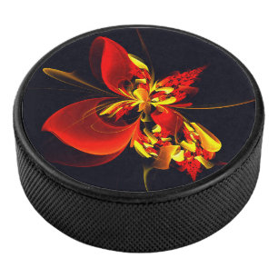 Red Yellow Floral Modern Abstract Art Pattern #10 Hockey Puck