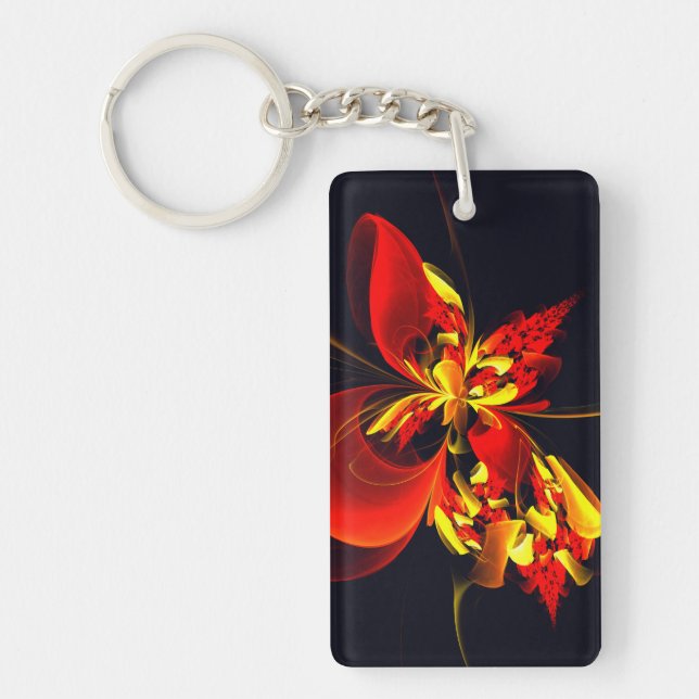 Red Yellow Floral Modern Abstract Art Pattern #10 Key Ring (Front)
