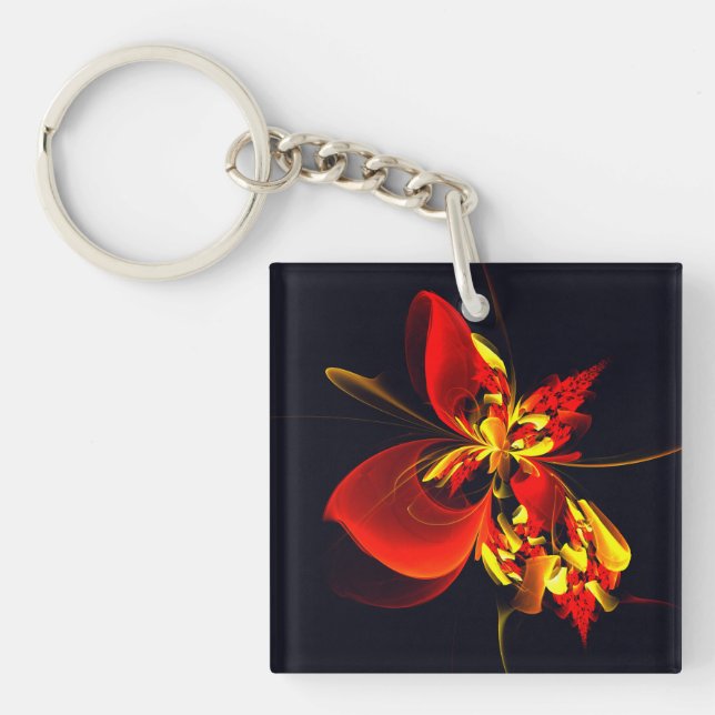 Red Yellow Floral Modern Abstract Art Pattern #10 Key Ring (Front)