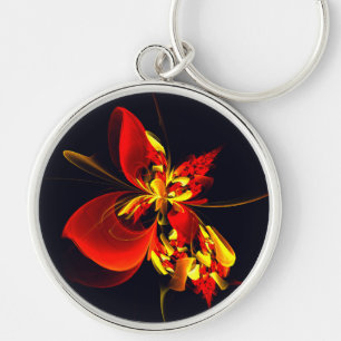 Red Yellow Floral Modern Abstract Art Pattern #10 Key Ring