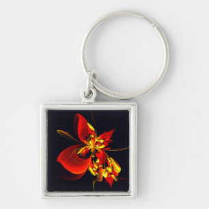 Red Yellow Floral Modern Abstract Art Pattern #10 Key Ring