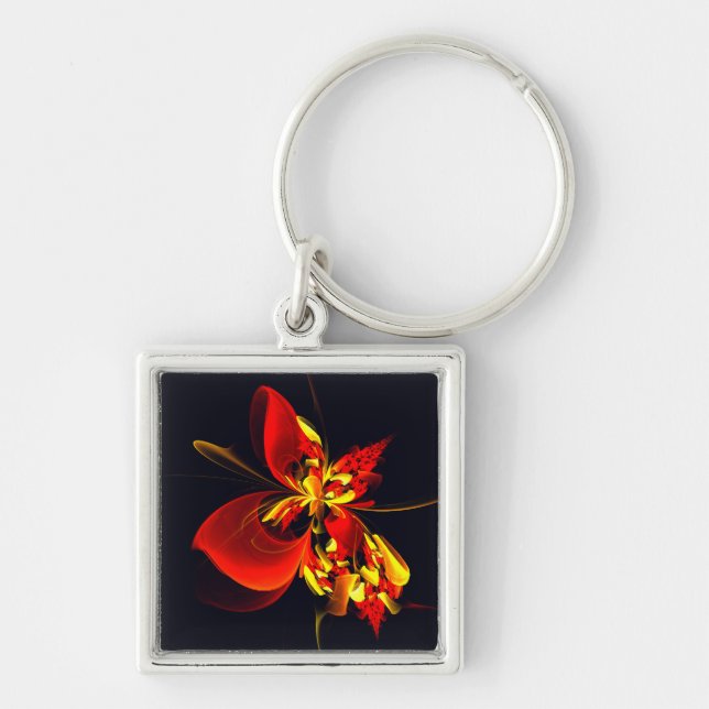 Red Yellow Floral Modern Abstract Art Pattern #10 Key Ring (Front)