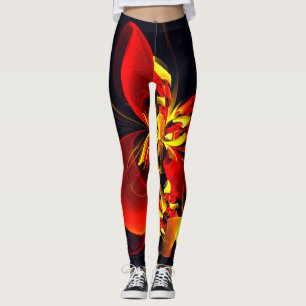 Red Yellow Floral Modern Abstract Art Pattern #10 Leggings