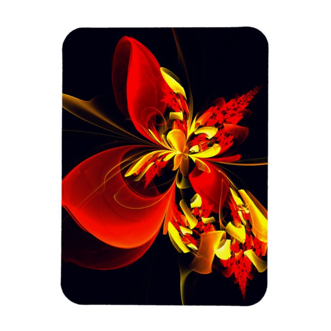 Red Yellow Floral Modern Abstract Art Pattern #10 Magnet (Vertical)