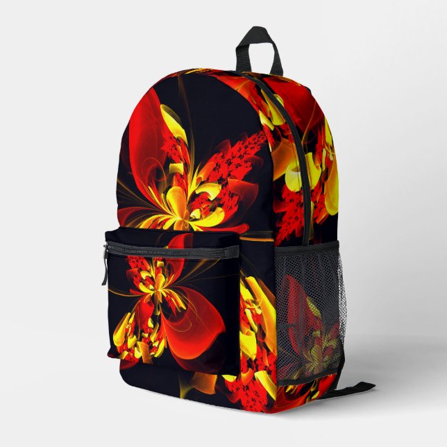 Red Yellow Floral Modern Abstract Art Pattern #10 Printed Backpack (Back Corner Right)