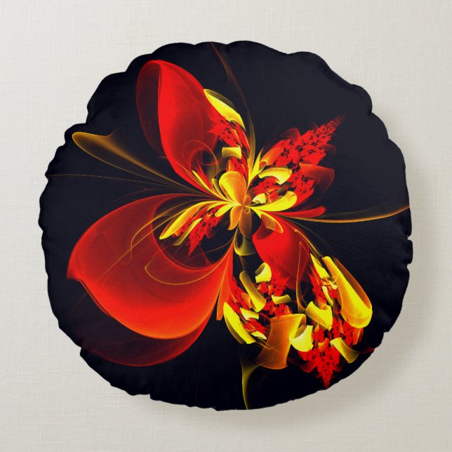 Red Yellow Floral Modern Abstract Art Pattern #10 Round Cushion (Front)