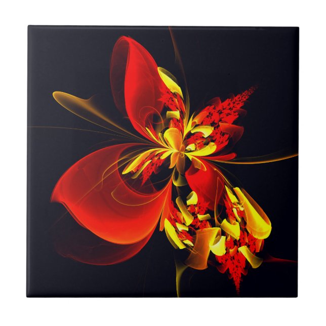 Red Yellow Floral Modern Abstract Art Pattern #10 Tile (Front)