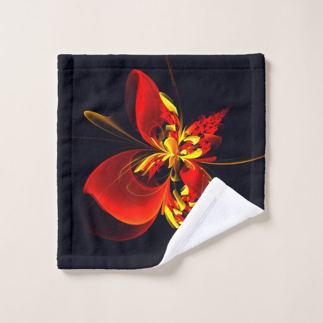 Red Yellow Floral Modern Abstract Art Pattern #10 Wash Cloth (Wash Cloth)