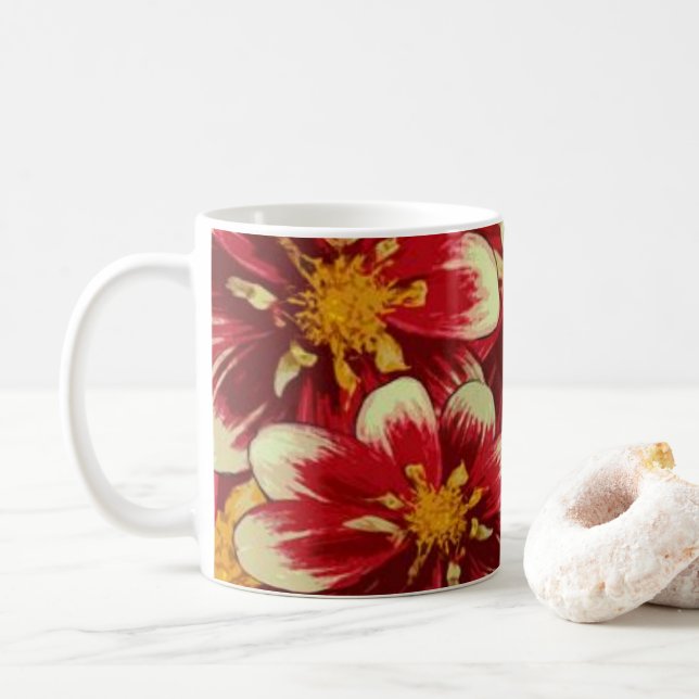 Red Yellow Floral Mug (With Donut)