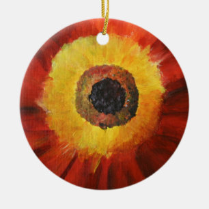 Red Yellow Flower Art Circle Ornament