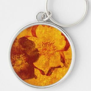 Red yellow flower grunge digital graphic art key ring