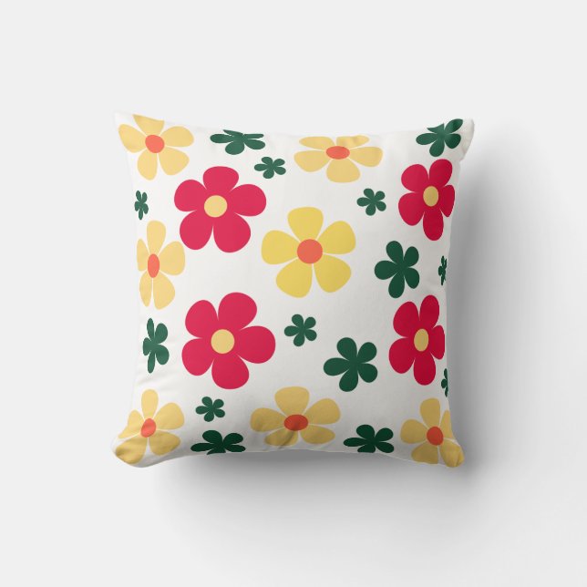 Red yellow flower pattern design  cushion (Front)