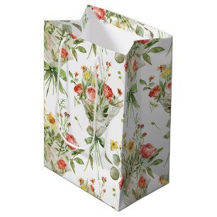 Red Yellow Flowers Birthday Medium Gift Bag