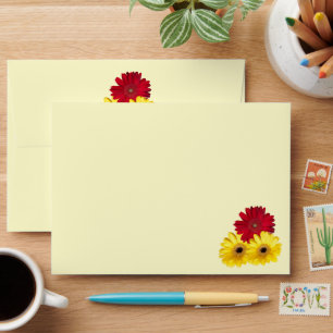 Red Yellow Gerber Daisy Outside Inside Photo Envelopes