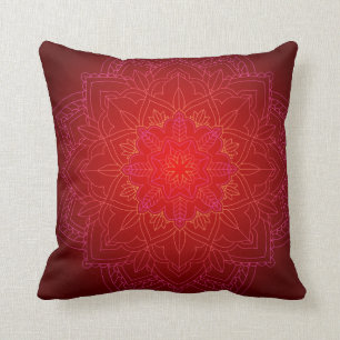 Red & Yellow Glowing Mandala Accent Pillow