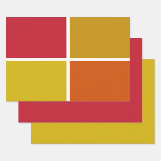 Red, Yellow, Gold and Orange Squares Wrapping Paper Sheet (Set)