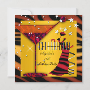 Red Yellow Gold Zebra Glass Deco Lady Party Invitation