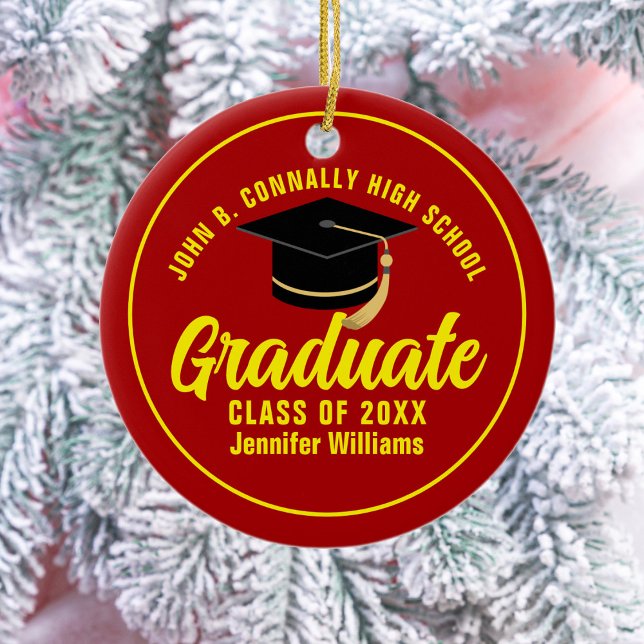Red Yellow Graduate Custom Graduation Christmas Ceramic Tree Decoration (Creator Uploaded)