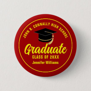 Red Yellow Graduate Custom Graduation Name Tag 6 Cm Round Badge