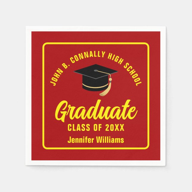 Red Yellow Graduate Custom Graduation Party Napkin (Front)