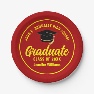 Red Yellow Graduate Custom Graduation Party Paper Plate