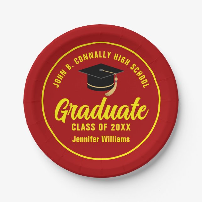 Red Yellow Graduate Custom Graduation Party Paper Plate (Front)