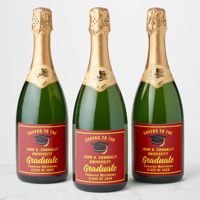 Red Yellow Graduate Custom Graduation Party Sparkling Wine Label (Bottles)